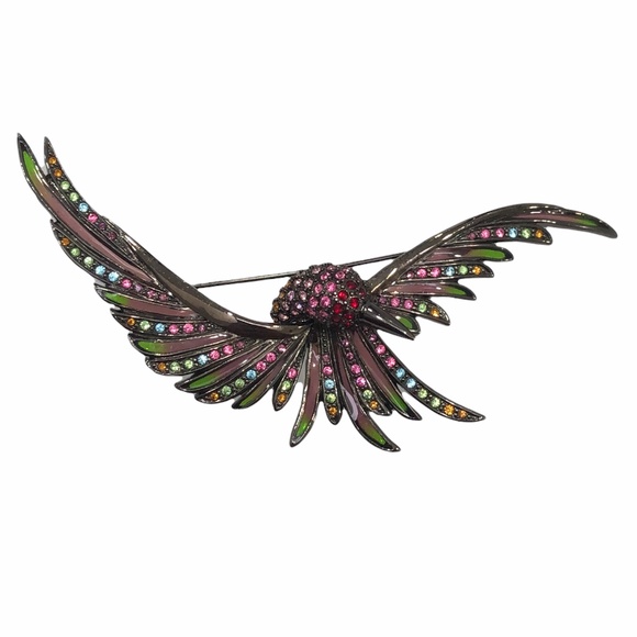 VINTAGE JOAN RIVERS MULTICOLOR CRYSTALS SWOOPING BIRD IN FLIGHT BROOCH - Picture 3 of 16